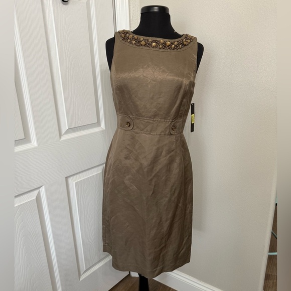 Alex Marie Womens 6 NWT Bronze Brown Tan Dress Silk Blend Jewel Shift Sleeveless - Picture 1 of 9